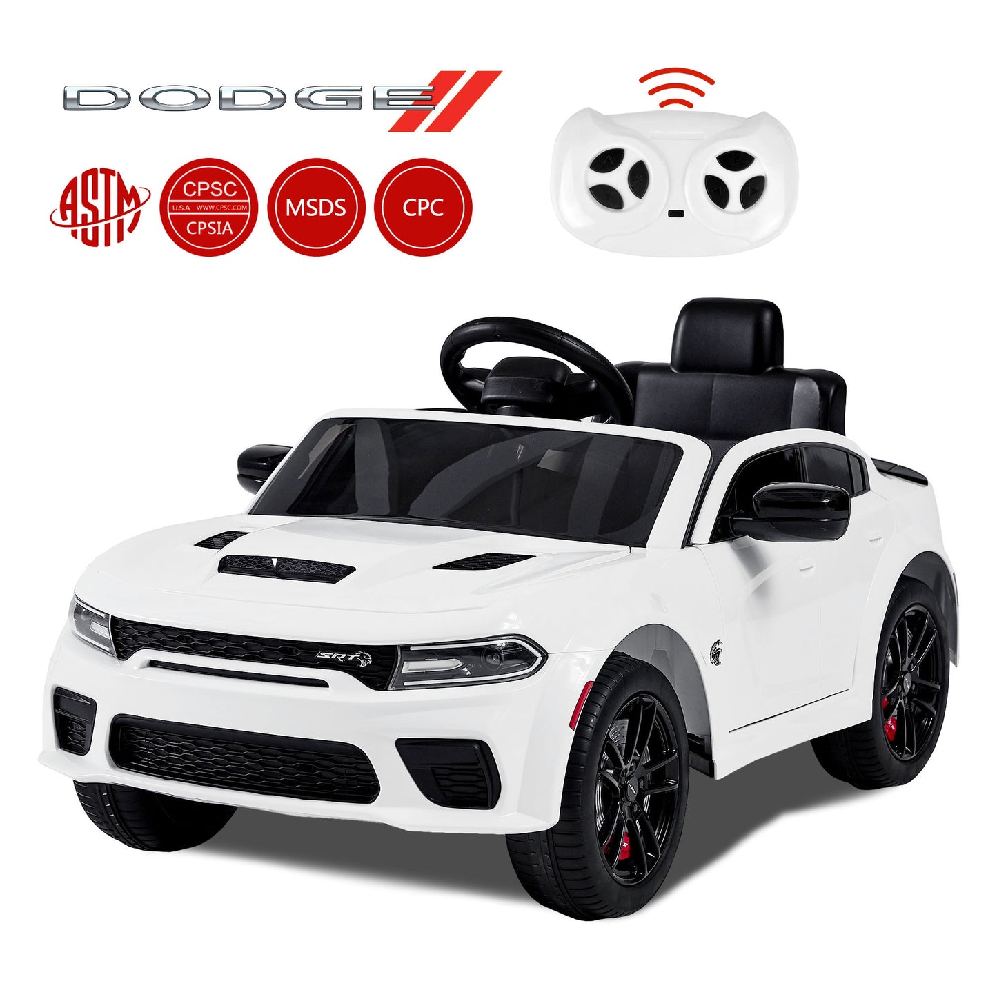 12V Dodge Charger Ride on Car with Remote Control Electric Vehicle for Boys and Girls Kids Ride on Toy for 3-6 Years Old, Power Ride on Truck, Bluetooth, LED light, Four wheel suspension