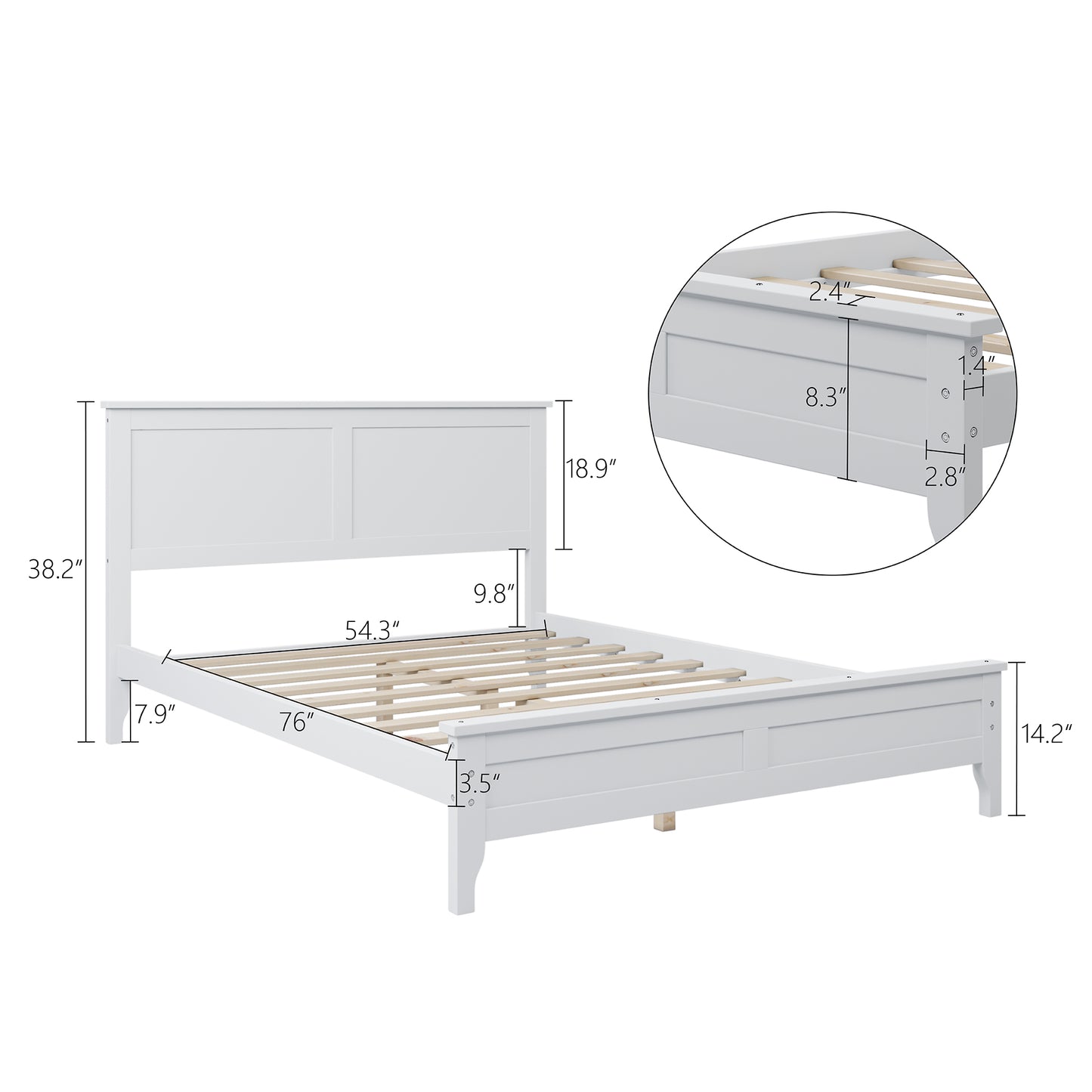 iRerts Full Platform Bed Frame with Headboard and Footboard, Solid Wood Bed Frames Full Size with Slats Support, Oak Top, Modern Full Bed Frame No Box Spring Needed for Kids Adults, White