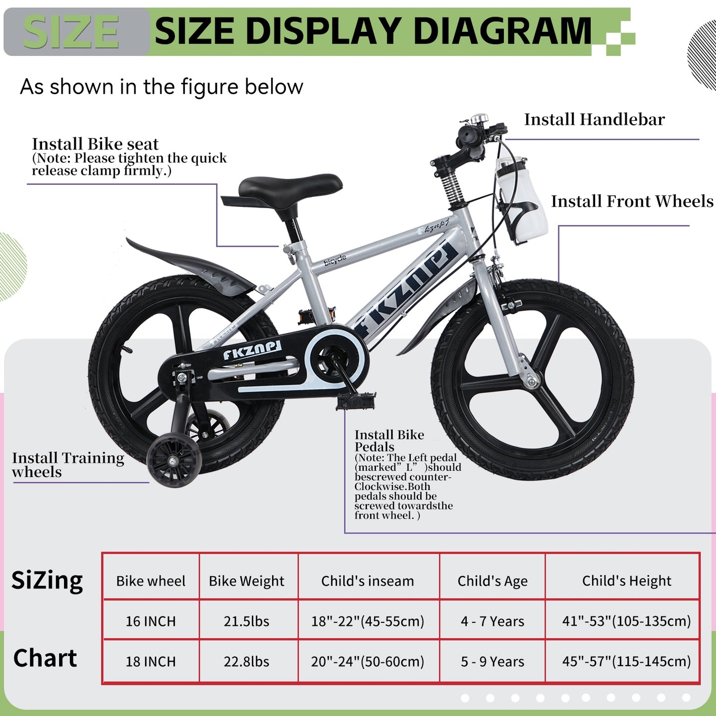 iRerts Kids Bike, 16 Inch Kids Bicycle for Boys Girls Ages 3-7, Toddlers Bike with Water Bottle Holder, Training Wheels with Night Glow, Adjustable Seat, Gray