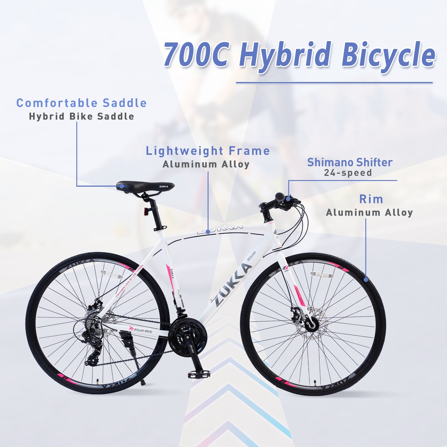 iRerts 24 Speed Hybrid Bike, 700C Road Bikes for Men Women, Adult City Bicycle Commuter Bike with Double Disc Brake and 3*8 Gears Shimano, Lightweight Adult Bike for School Commuting, White
