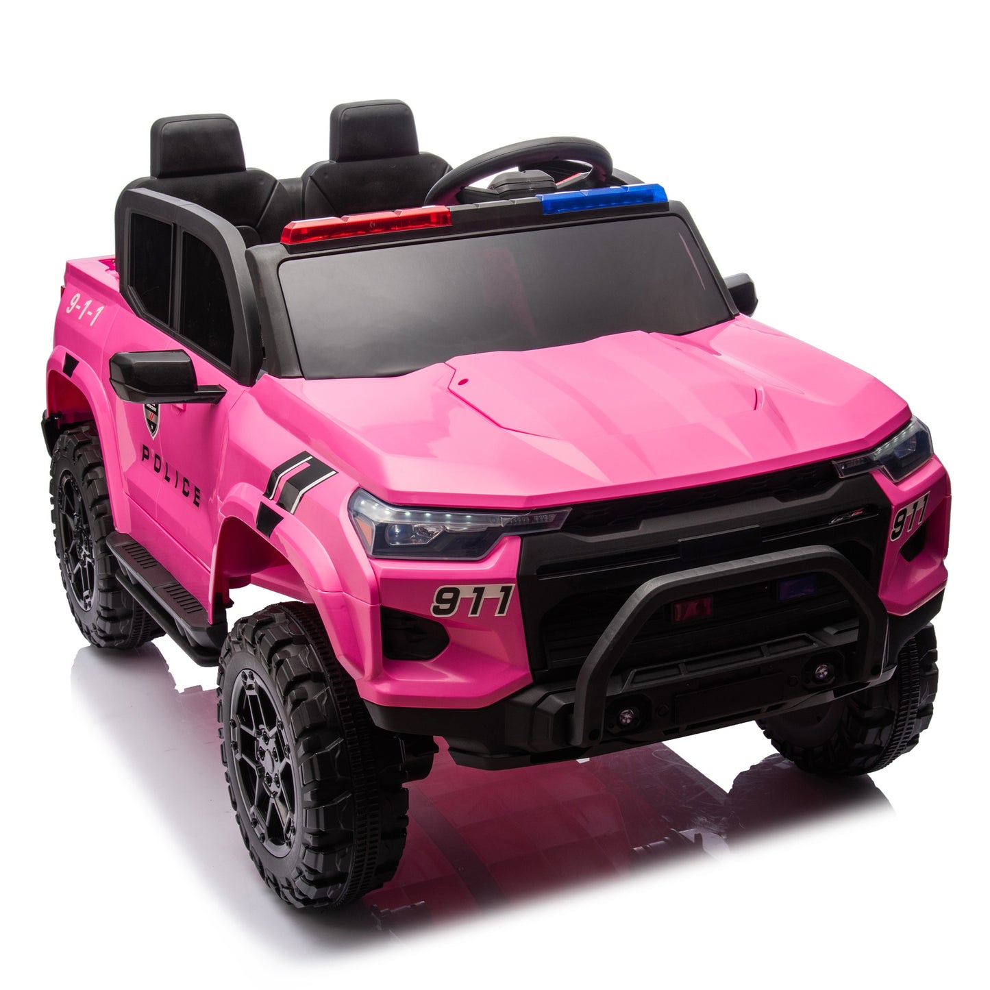 24V 2 Seater Ride on Police Car, 4WD Powered Ride on Toy Truck with Remote Control, Bluetooth, Music Player, 800W Motors, Back Box Storage, 3 Speeds, Kids Electric Vehicle for Boy Girl Gifts, Rose Red