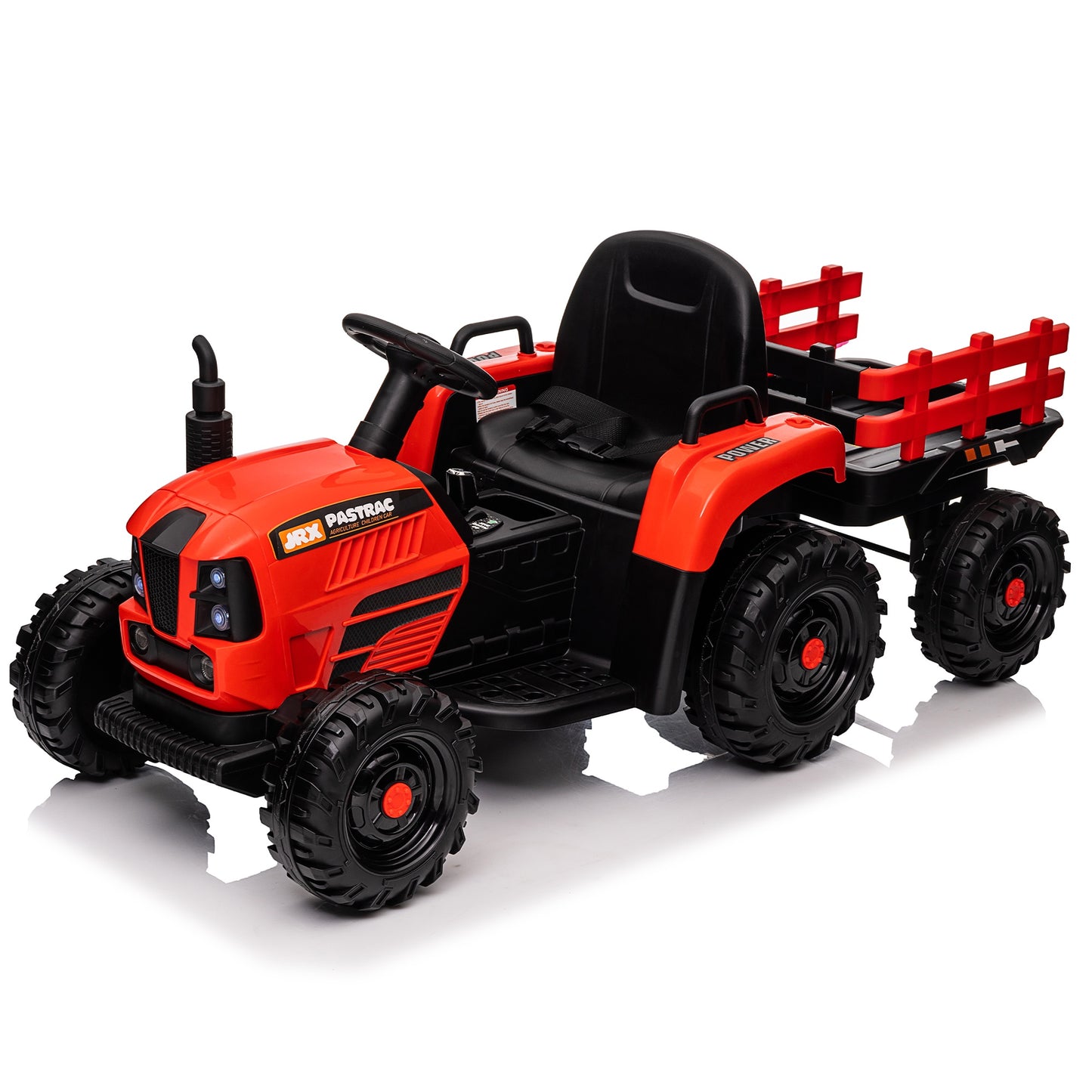 iRerts 24V Ride on Toy Tractor with Trailer, Powered Ride on Car with Remote Control, Electric Cars for Kids Toddlers 3-6 Years Old with 3 Speeds, Bluetooth, Music, USB/MP3 Ports, LED Light, Red