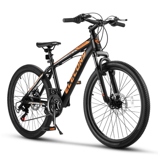 Mountain Bike, iRerts 24 Inch Mens Mountain Bike for Adults Youth, Shimano TZ500 21 Speed Mens Bicycle MTB with Disc Brake, Adult Bicycles for Men Women, Black