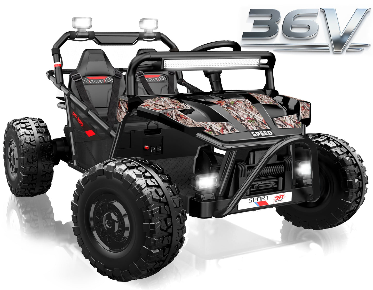 iRerts 36V Powered Ride on Toys for Big Kids, 2 Seater Ride on UTV Cars with Bluetooth, Music, 4 Wheels Spring Suspension, Kids Car Electric Ride on Vehicles for Boys Girls Ages 6+, Black