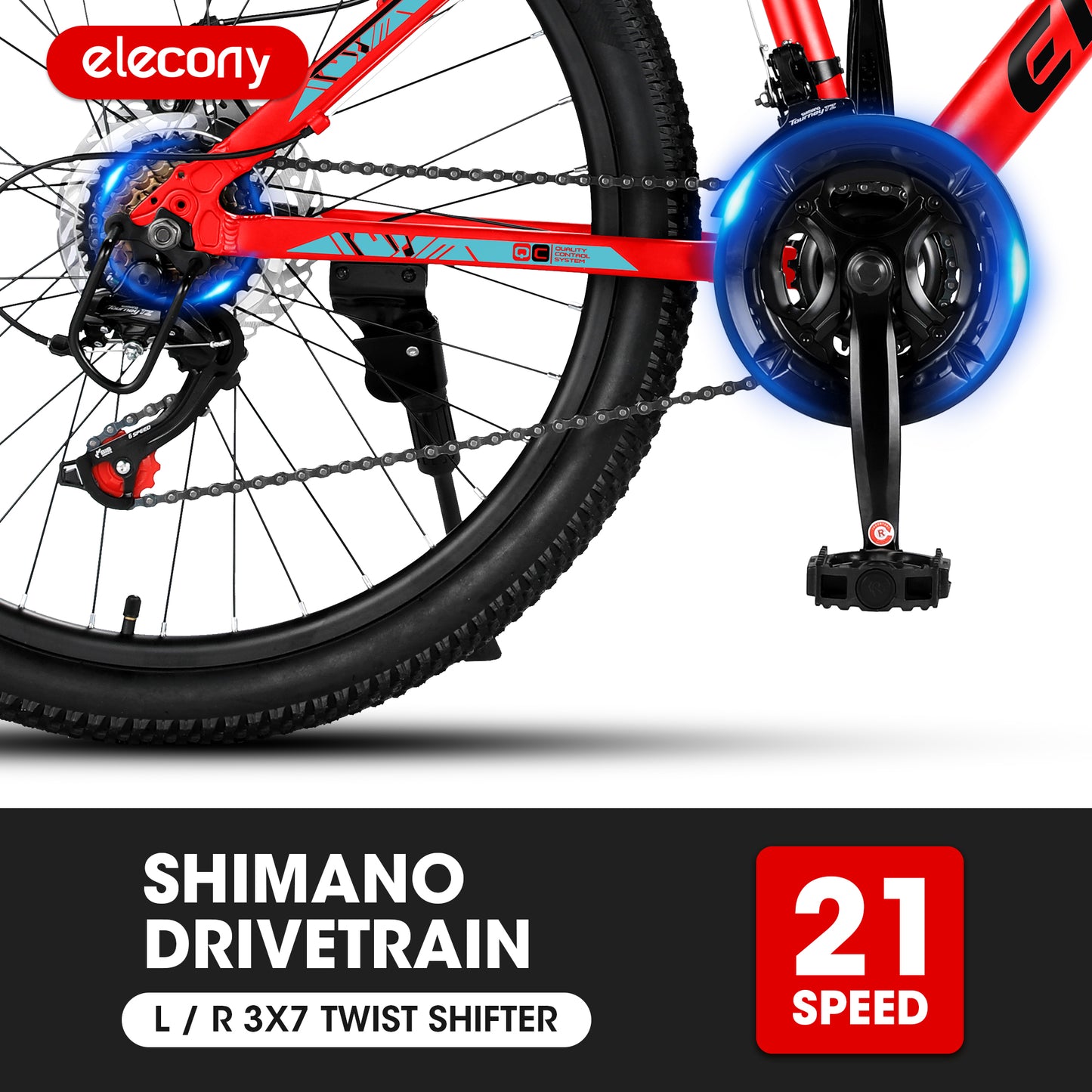 Mountain Bike, iRerts 24 Inch Mens Mountain Bike for Adults Youth, Shimano TZ500 21 Speed Mens Bicycle MTB with Disc Brake, Adult Bicycles for Men Women, Red