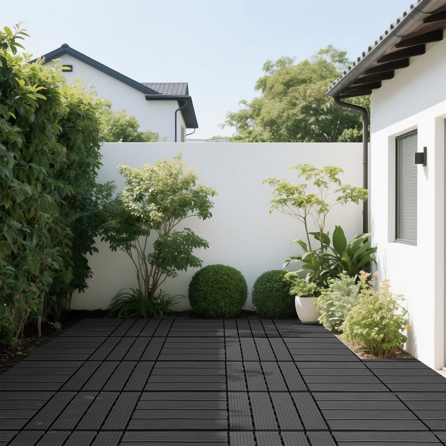 iRerts Plastic Interlocking Deck Tiles, 44 Pack Outdoor Flooring Tiles 12" x 12", All Weather Use, Patio Floor Decking Tiles for Porch Poolside Balcony Backyard, Gray