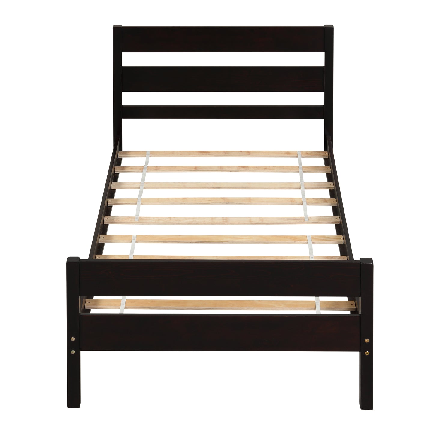 iRerts Wood Twin Bed Frame, Espresso Twin Platform Bed Frame with Headboard and Footboard, Modern Twin Bed Frame No Box Spring Needed for Adults Teens Kids, Twin Size Bed Frame with Wood Slat Support