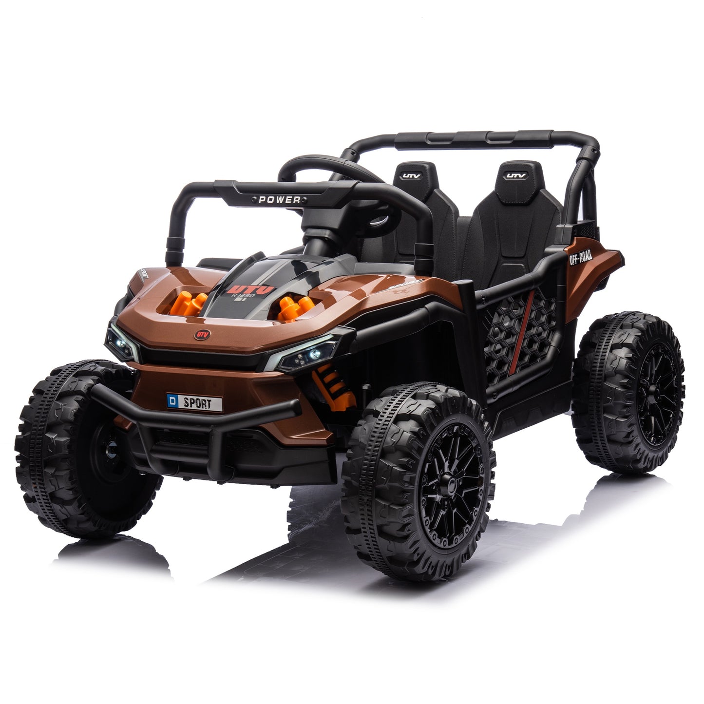 iRerts 24V Kids Ride on Toy UTV, Ride on Cars with Remote Control, Bluetooth Music, 4 Wheel Suspension, Rear Storage Space, Electric Vehicles Cars for Kids Boys Girls Gifts 3-6 Year Old, Brown