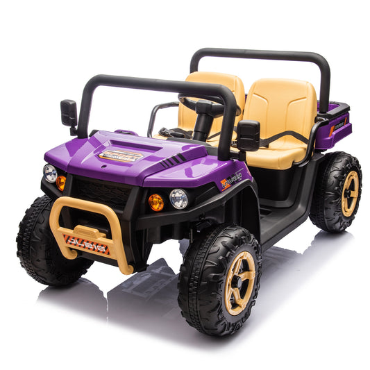 24V 2 Seater Ride On Dump Truck, Powered Ride on Toy Cars with Remote Control, Electric Vehicle Car for Kids Boys Girls with Automatic Tipping Bucket, Bluetooth Music, Safety Belt, Slow Start, Purple