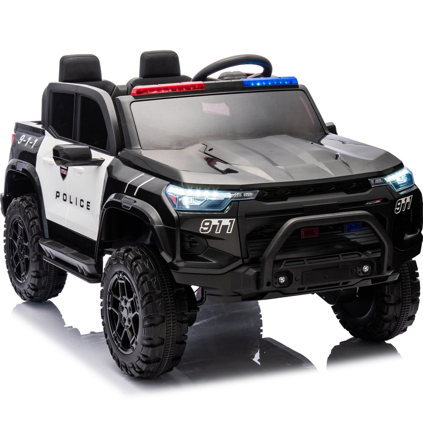 24V 2 Seater Ride on Police Car, 4WD Powered Ride on Toy Truck with Remote Control, Bluetooth, Music Player, 800W Motors, Back Box Storage, 3 Speeds, Kids Electric Vehicle for Boys Girls Gifts, Black