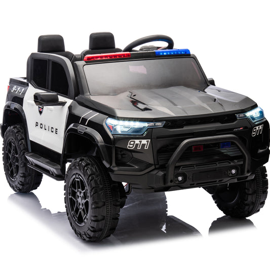 24V 2 Seater Ride on Police Car, 4WD Powered Ride on Toy Truck with Remote Control, Bluetooth, Music Player, 800W Motors, Back Box Storage, 3 Speeds, Kids Electric Vehicle for Boys Girls Gifts, Black