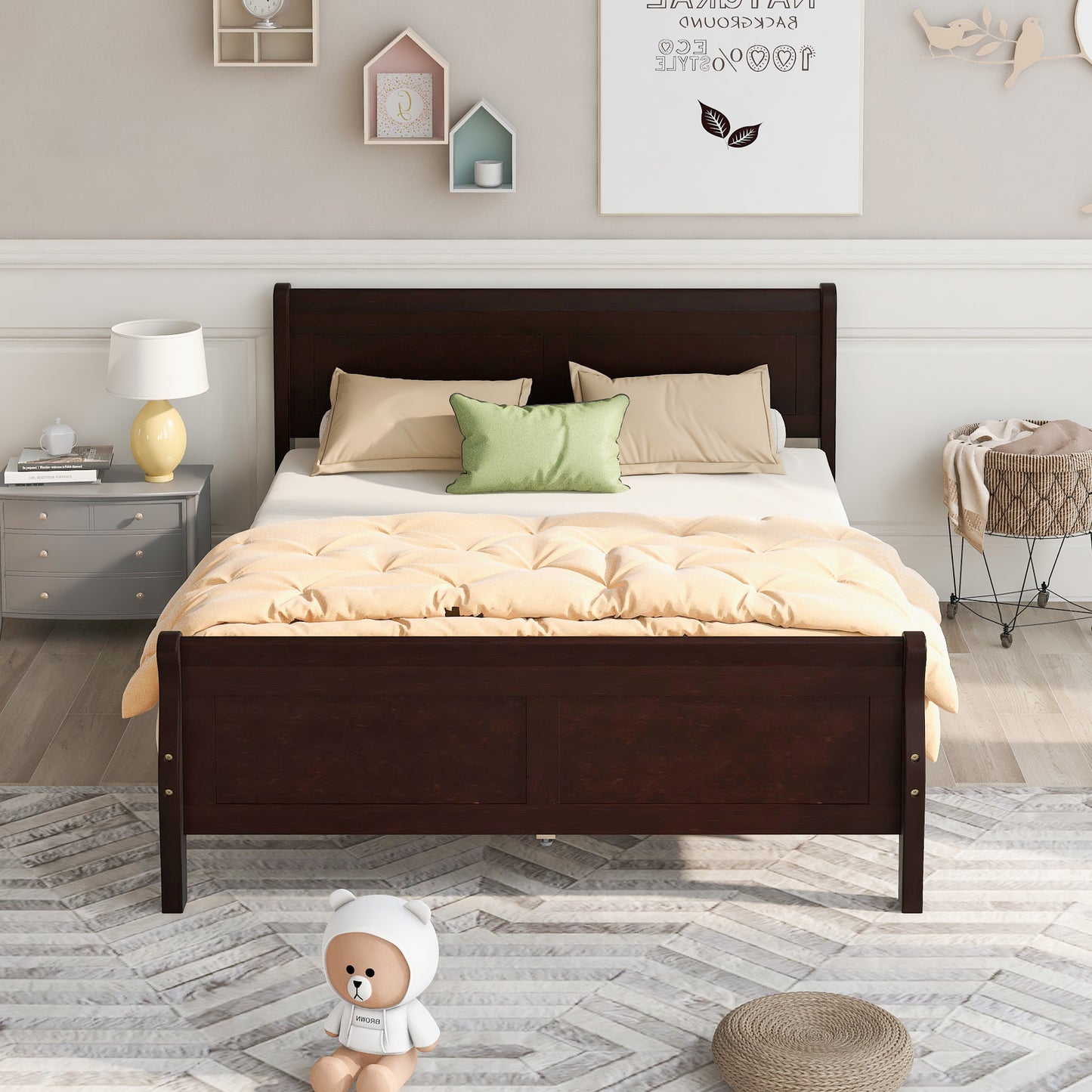 iRerts Platform Bed Frame Queen, Wood Queen Platform Bed Frame with Headboard and Footboard, Modern Queen Size Bed Frame with Wooden Slat Support, Queen Bed Frame No Box Spring Needed, Espresso