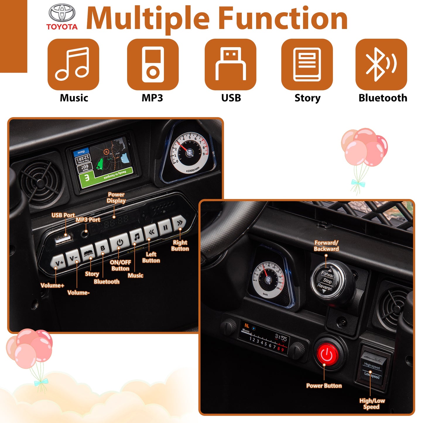 12V Ride on Cars with Remote Control, Licensed Toyota FJ Cruiser Ride on Trucks Vehicle with Bluetooth, Music, MP3/USB Port, Battery Powered Ride on Toys for Kids Boys Girls Birthday Gift, Black