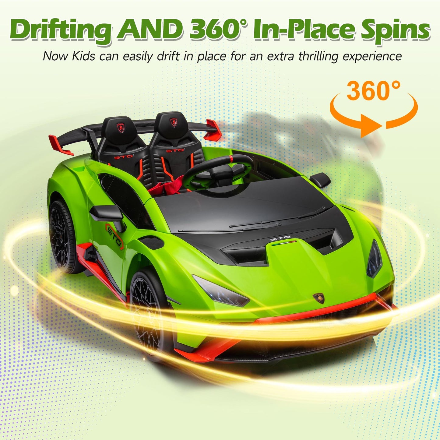 iRerts Green 24V Lamborghini Ride on Cars with Remote Control, Battery Powered Kids Ride on Toys for Boys Girls 3-8 Ages, 4 Wheels Electric Cars for Kids with Bluetooth/Music/USB Port/LED Lights