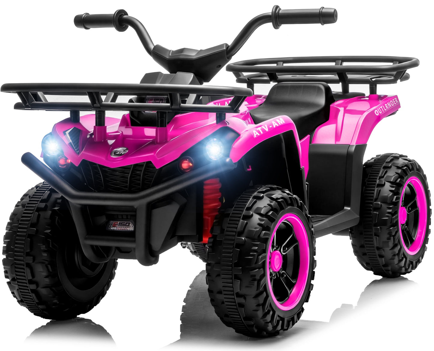 iRerts 24V Ride on ATV, Powered Ride on Toys for Kids Boys Girls Ages 3-5, Kids 4 Wheeler Electric Cars with Bluetooth, Music, LED Headlights, Front Rear Storage Racks, Crash Bars, Pink