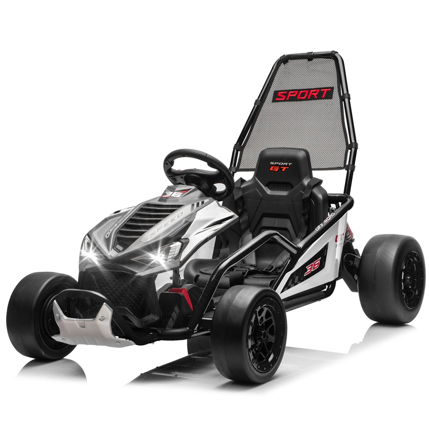 24V Powered Ride on Toys, iRerts Electric Go Kart with Drift Mode, Bluetooth Music, EVA Front Tires, Rear Wheel Suspension, Max Speed 7.5 MPH, Crazy Go Cart Electric Car for Kids 6-12 Ages, Black