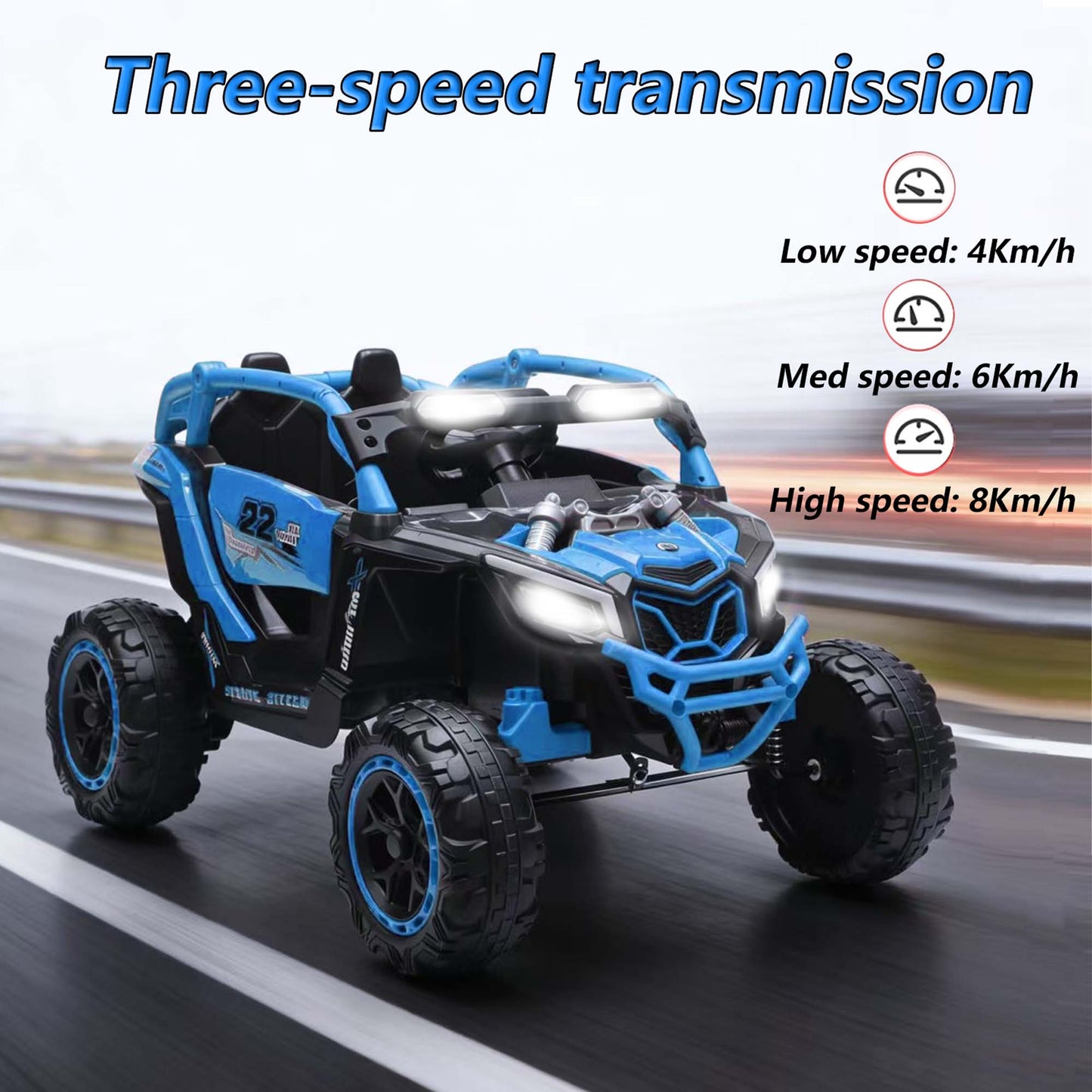iRerts 24V Ride on Toys with Parents Remote Control, Ride on UTV Car with Bluetooth, MP3 Port, Music, LED Lights, 4 Shock Absorbers, Battery Powered Electric Car for Kids Ages 2-6, Blue