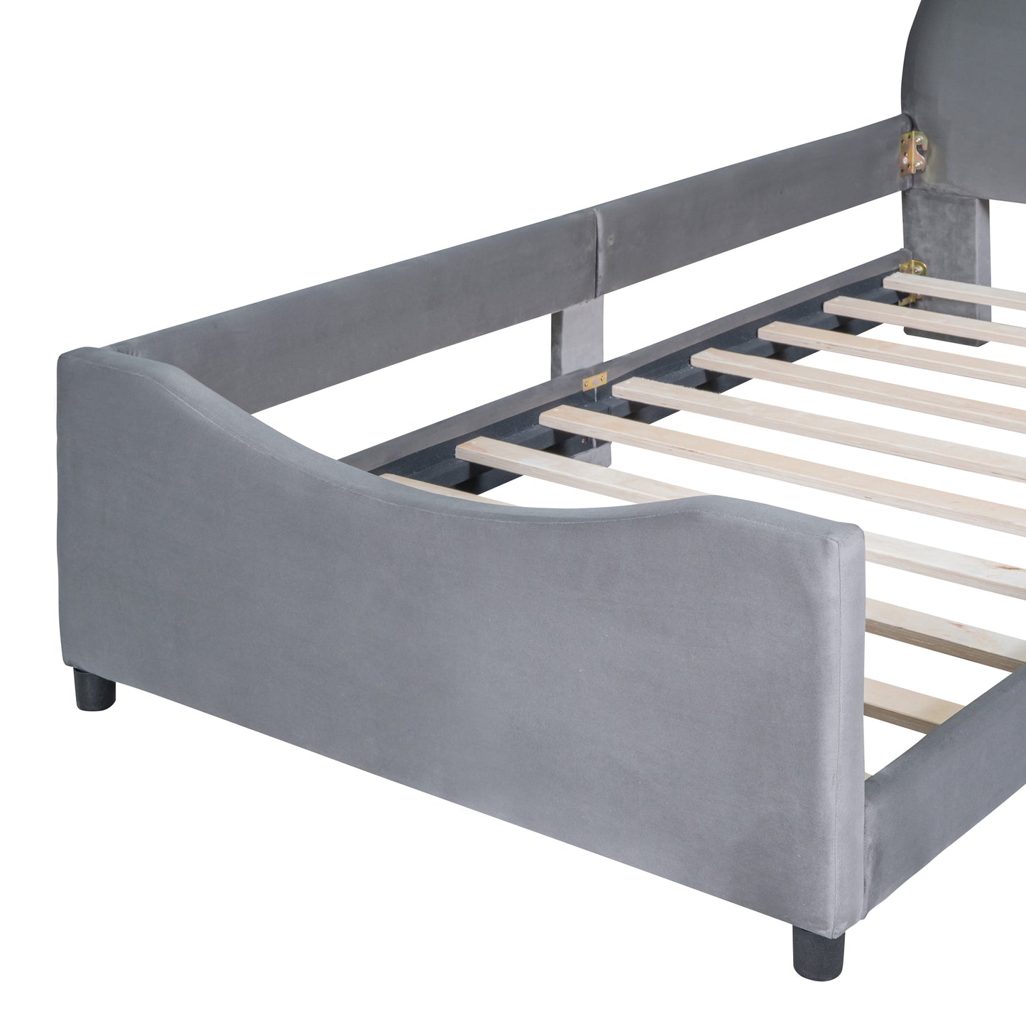 iRerts Upholstered Twin Daybed Frame for Kids, Velvet Twin Platform Bed Frame with Rabbit Ear Shaped Headboard and Footboard, Wood Twin Size Sofa Bed for Girls Boys, Gray