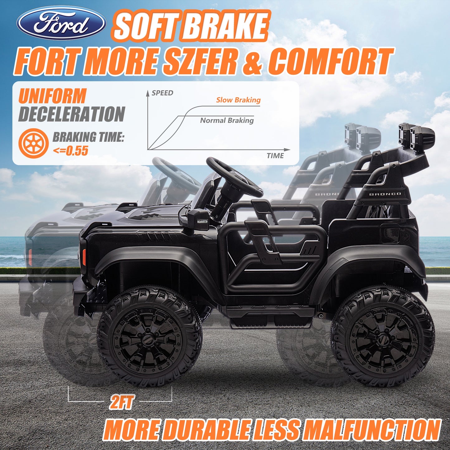 24V 2 Seater Ride on Toy Car, Licensed Ford Bronco Raptor Ride on Trucks with Remote Control, Bluetooth Music Player, Spring Suspension, Battery Powered Electric Car for Kids Boys Girl Ages 3-8, Black