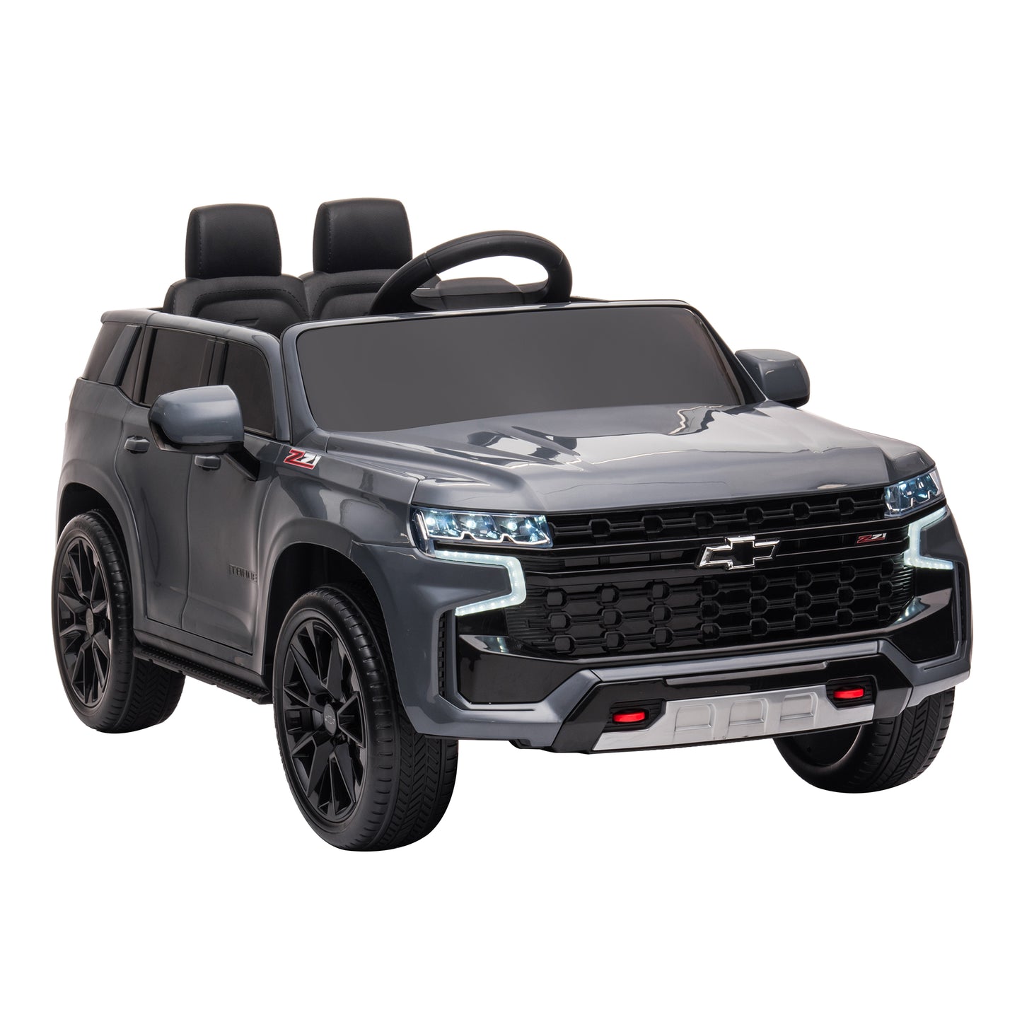 iRerts 12V Battery Powered Ride on Cars with Remote Control, Licensed Chevrolet Tahoe Kids Electric Cars for 3-6 Ages Kids Gift, Ride On Toy with Bluetooth, Music, MP3/USB/AUX Port, LED Light, Gray