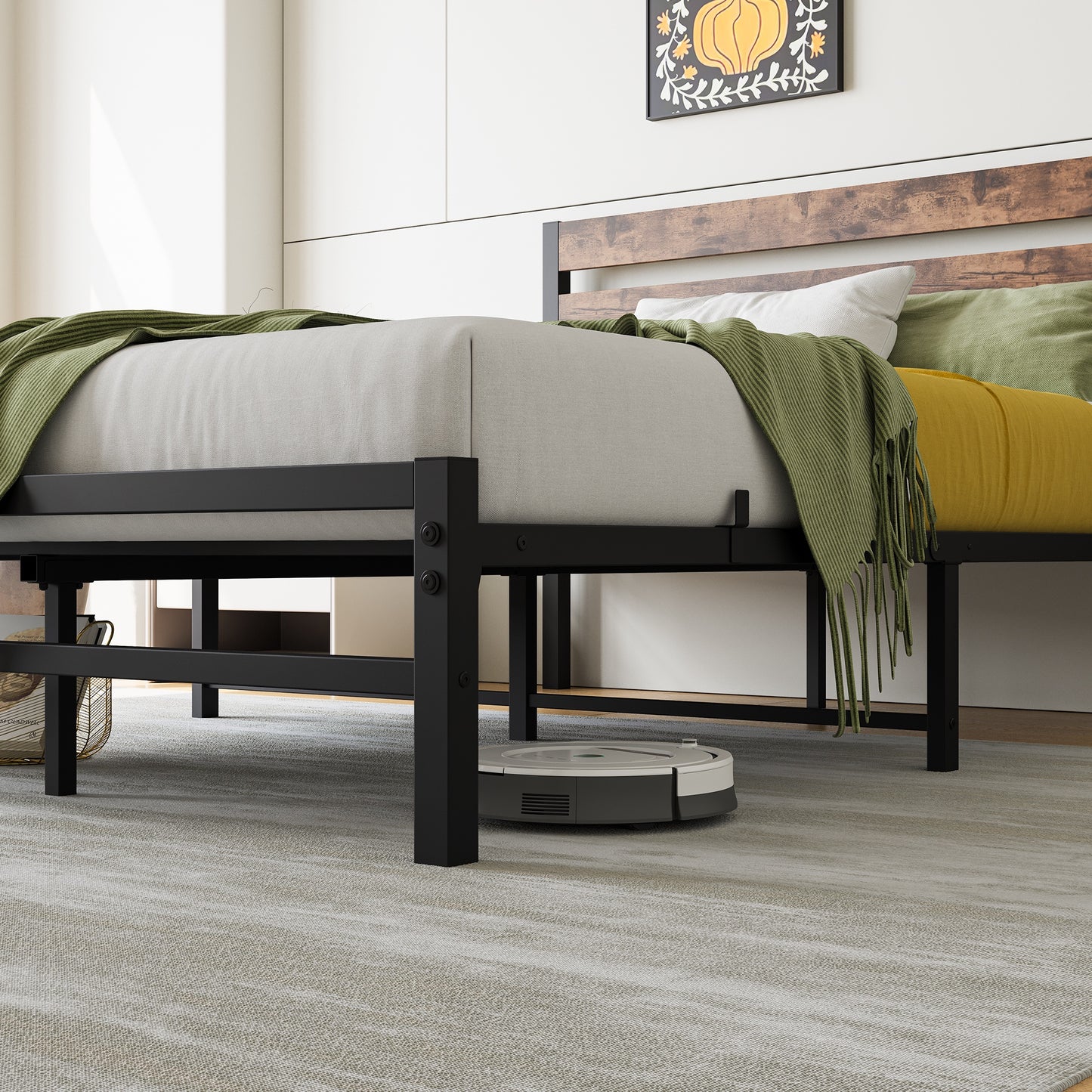 iRerts Full Bed Frame with Headboard, Metal Platform Bed Frame No Box Spring Needed, Bed Frame Full Size with Metal Support,  Noise-Free, Under Bed Storage, Easy Assembly, Rustic Brown
