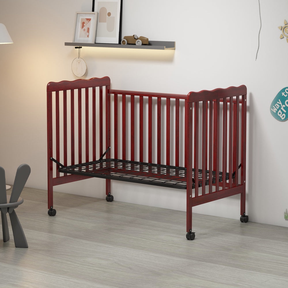 iRerts 3 In 1 Convertible Baby Crib, Wood Converts from Baby Crib to Toddler Bed and Daybed, Baby Bed with Locking Wheels, 4 Adjustable Mattress Heights, Non-Toxic Finish, Cherry