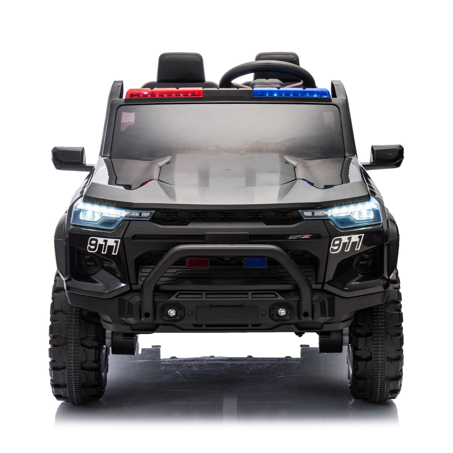 24V 2 Seater Ride on Police Car, 4WD Powered Ride on Toy Truck with Remote Control, Bluetooth, Music Player, 800W Motors, Back Box Storage, 3 Speeds, Kids Electric Vehicle for Boys Girls Gifts, Black