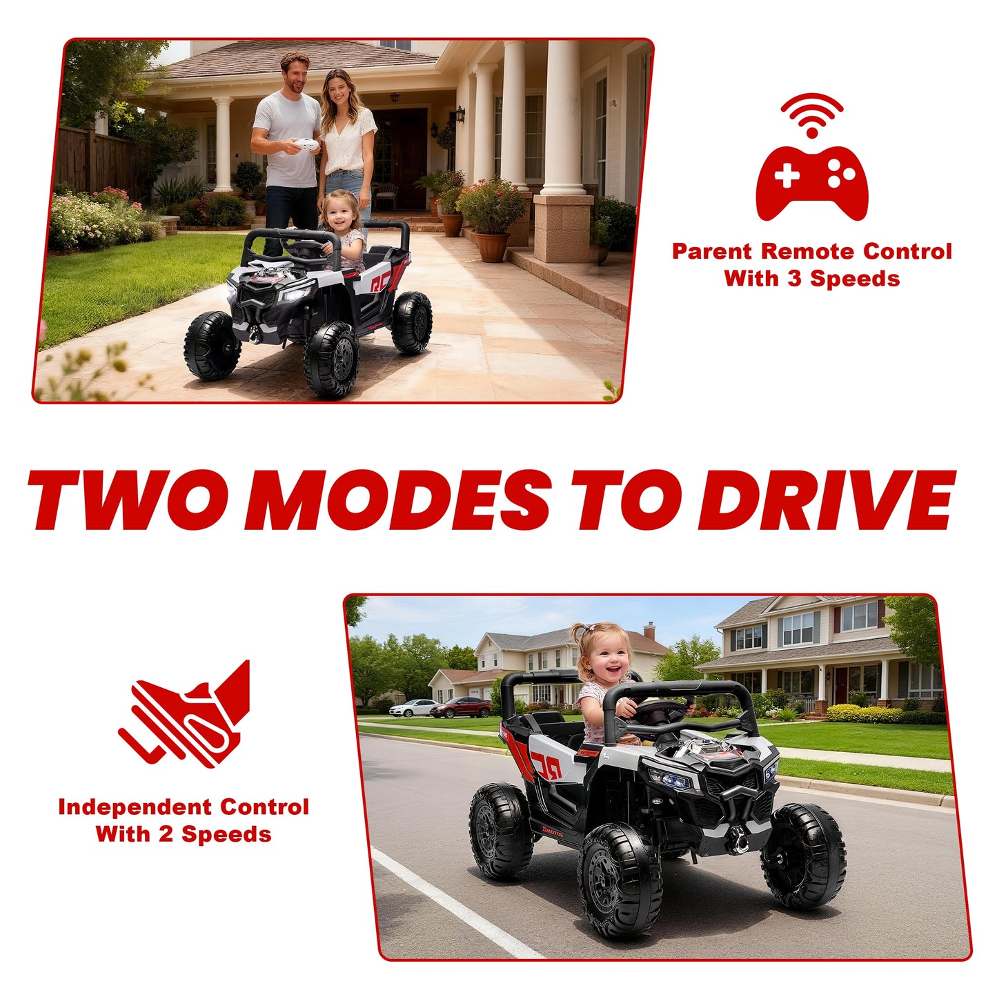 iRerts 12V Electric Ride on UTV, Powered Ride on Cars with Parent Remote Control, LED Lights, Music Player, Front Shock Absorbers, Ride on Toys for Kids Boys Girls Ages 3-4, Black