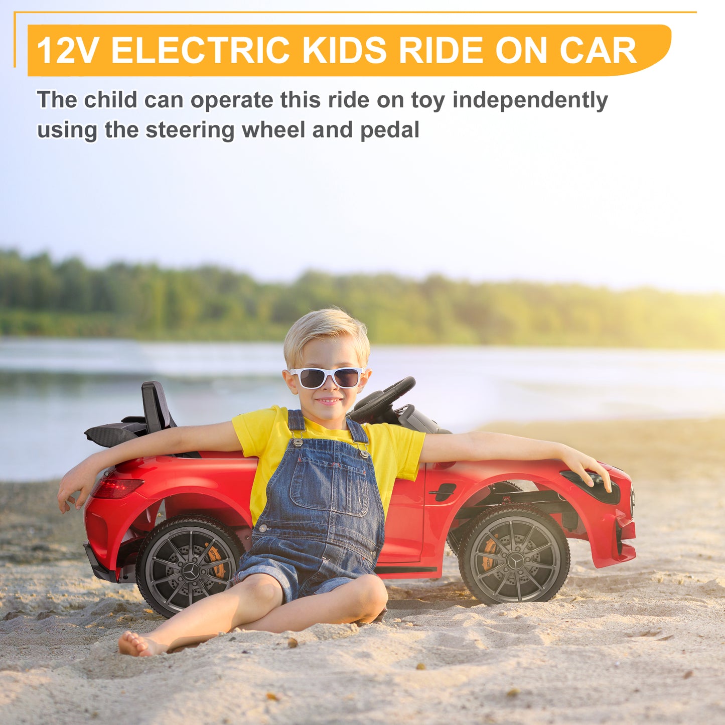12V Ride on Car for Girls and Boys?Licensed Mercedes Benz Electric Vehicle, MP3, AUX, TF Card Slot, Ride on Toy for 3-5 Years Old