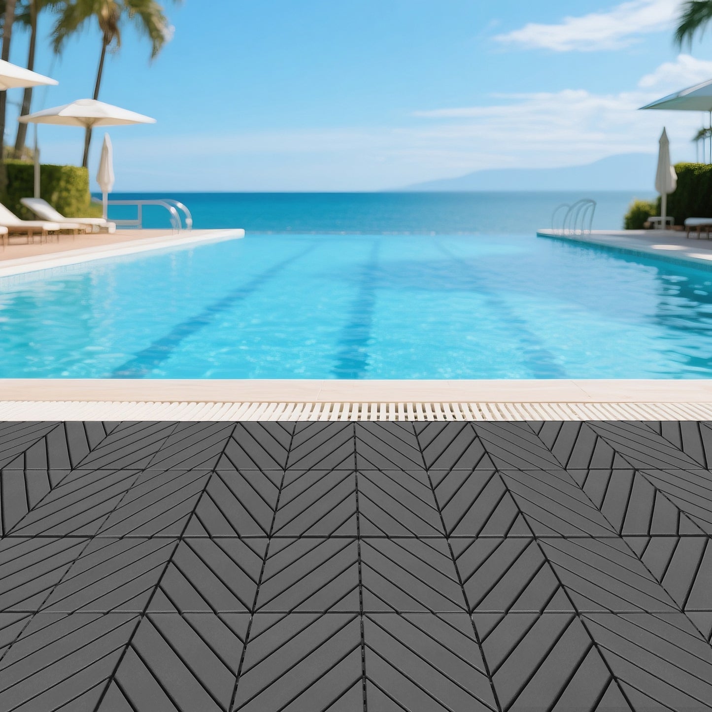 iRerts Plastic Interlocking Deck Tiles, 44 Pack Outdoor Flooring Tiles 12" x 12", All Weather Use, Patio Floor Decking Tiles for Porch Poolside Balcony, Gray