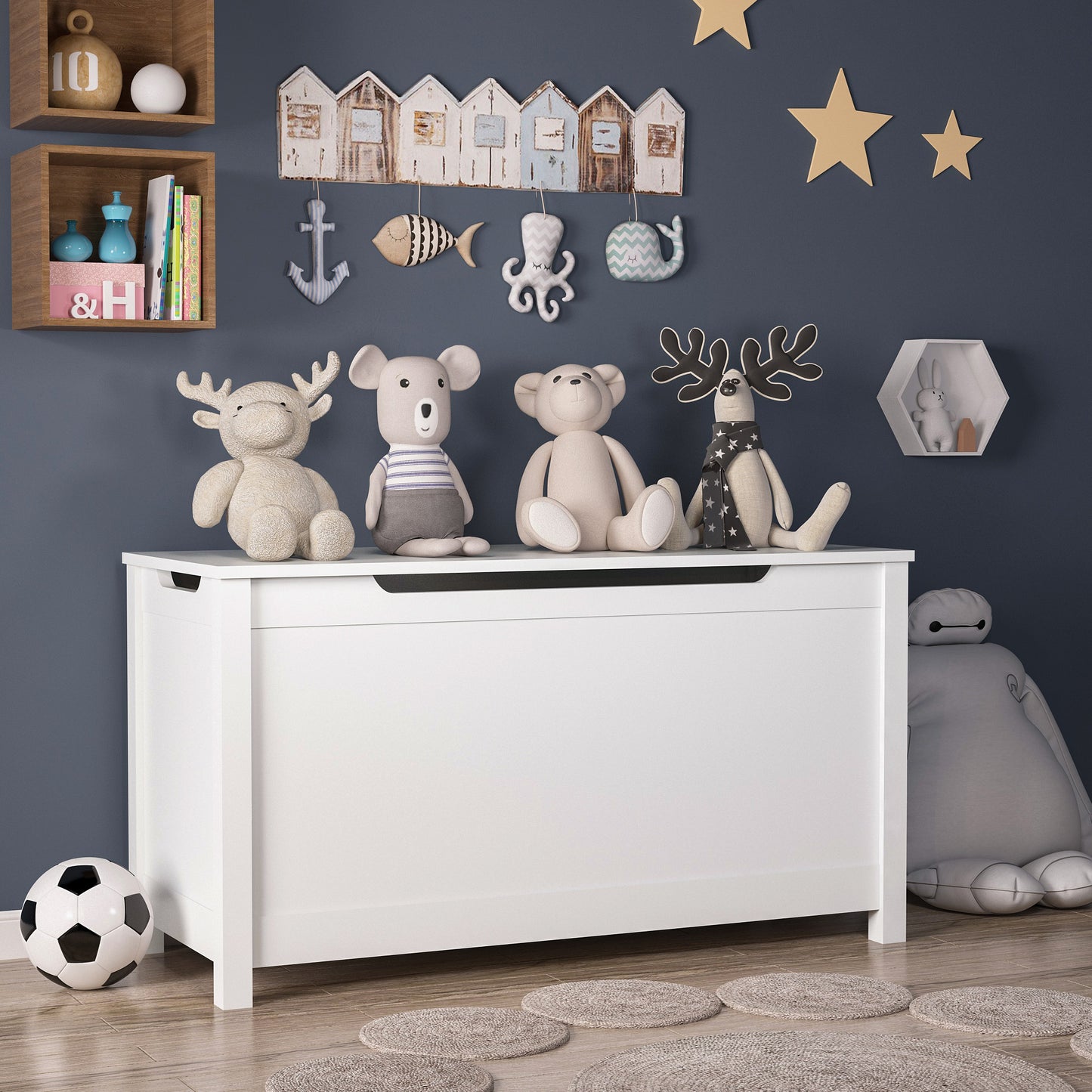 iRerts Wooden Toy Box Storage Kids Toy Storage with Safety Hinged Lid Toy Chests & Organizers for Boys and Girls