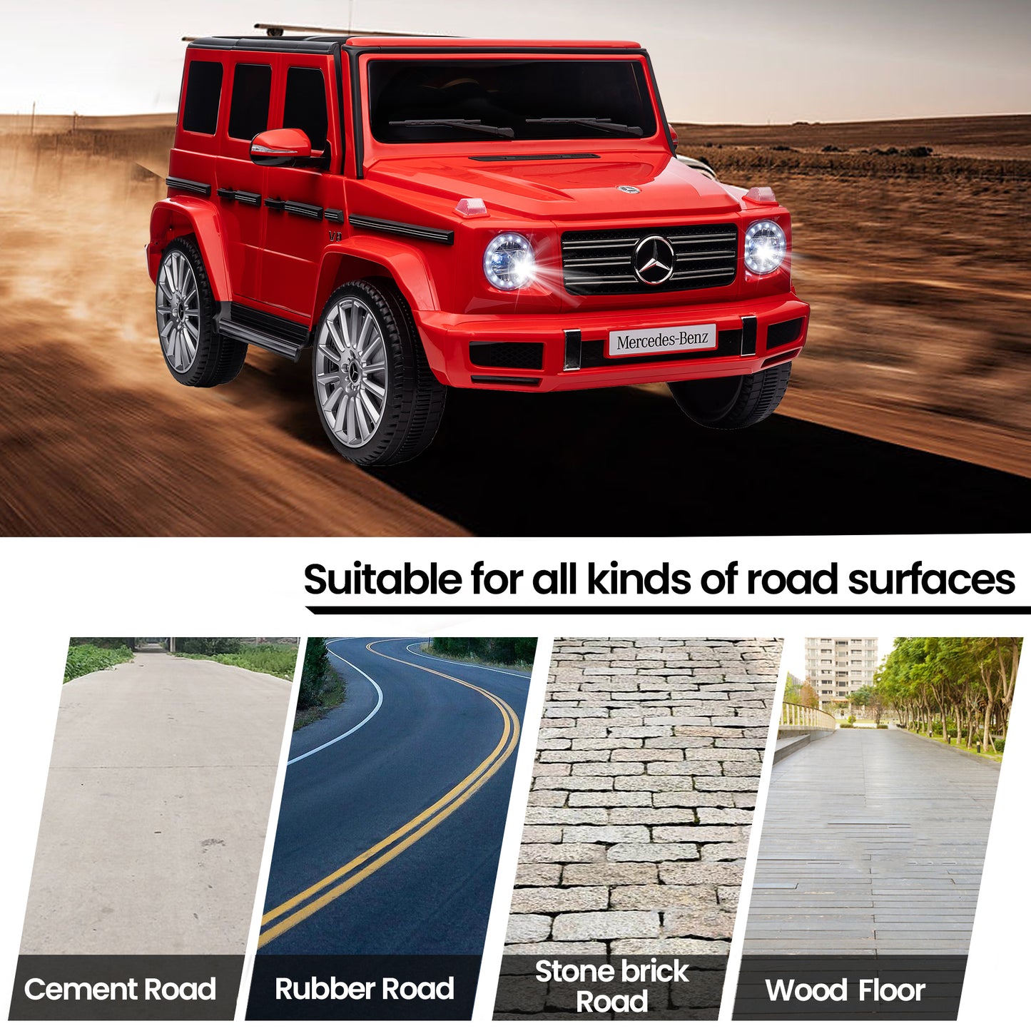 24V Ride On Cars with Remote Control, Licensed Mercedes Benz G500 Kids Electric Car for Boys Girls Gifts, Battery Powered Ride on Trucks Toys with Bluetooth, MP3, Music, Led Lights, USB, Red