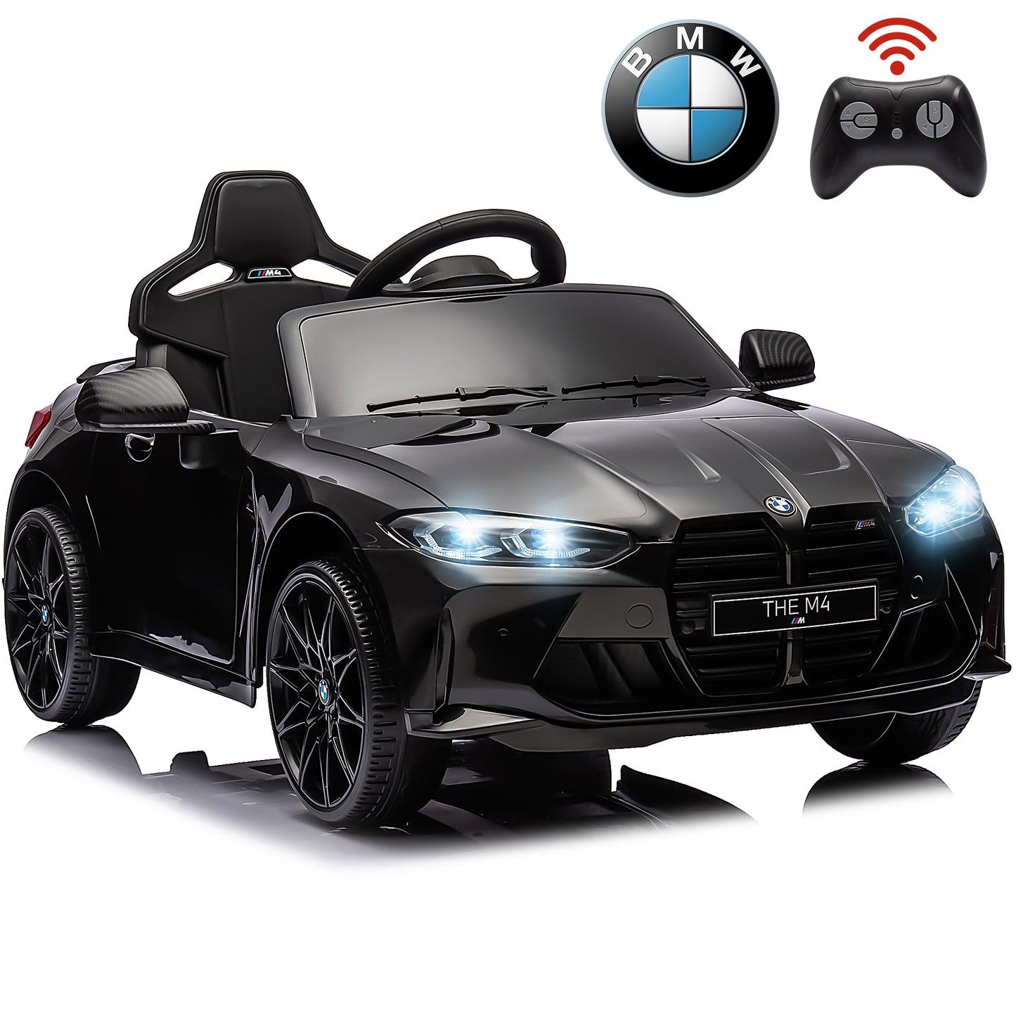 BMW M4 White 12V Ride On Cars with Remote Control, Battery Powered Ride on Toys with Music, Bluetooth, Story, USB/MP3 Port, LED Light, Kids Electric Vehicle for Boys Girls with Wheels, Easy to Carry