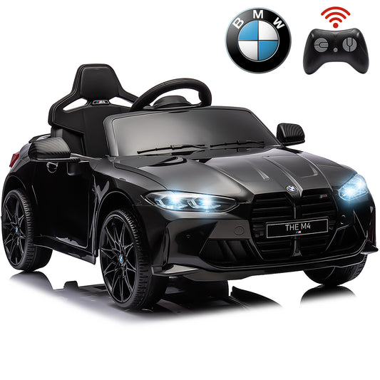 BMW M4 White 12V Ride On Cars with Remote Control, Battery Powered Ride on Toys with Music, Bluetooth, Story, USB/MP3 Port, LED Light, Kids Electric Vehicle for Boys Girls with Wheels, Easy to Carry
