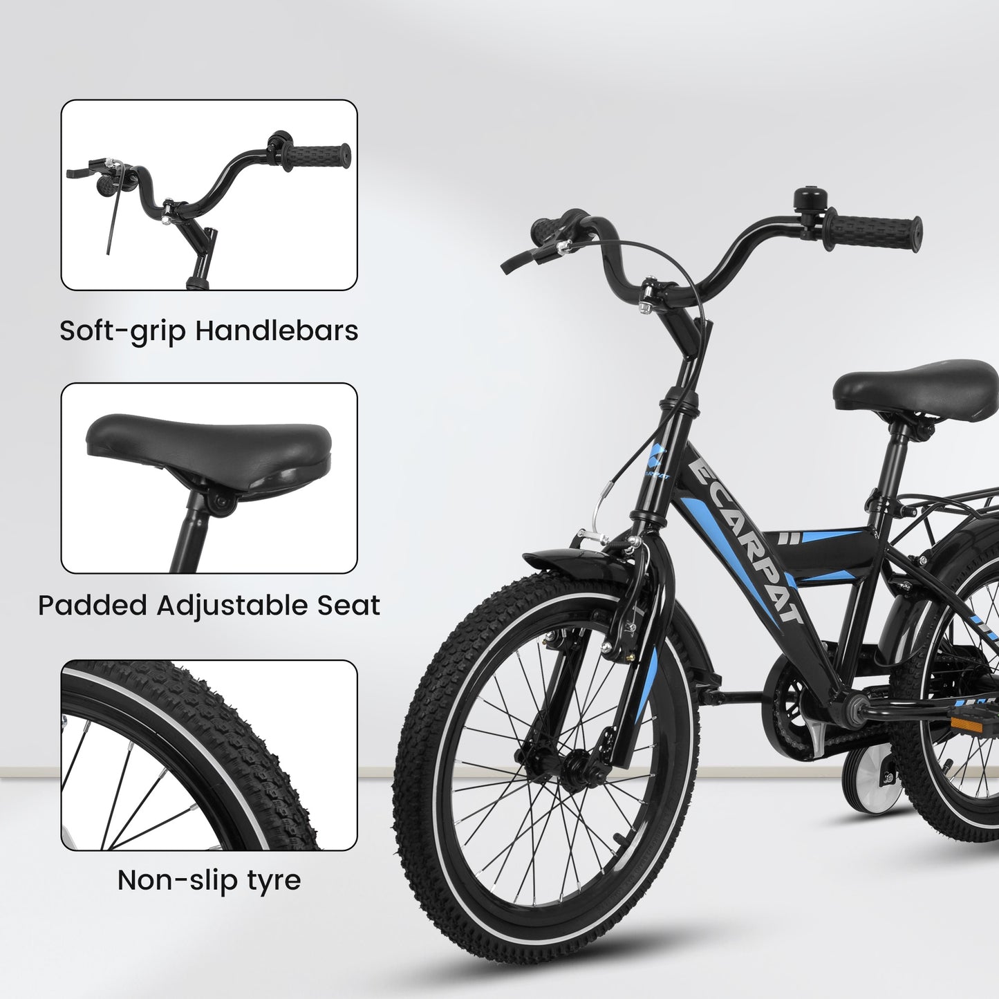iRerts Kids Bike with Training Wheels, 16 Inch Kids Bicycle for Boys Girls Ages 4-8 Years Old, Boys Bicycles for Kids with Adjustable Seat, Fender and Varrier, Black