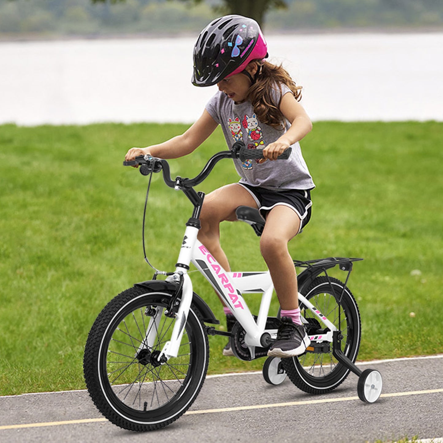 iRerts Kids Bike with Training Wheels, 16 Inch Kids Bicycle for Boys Girls Ages 4-8 Years Old, Boys Bicycles for Kids with Adjustable Seat, Fender and Varrier, White