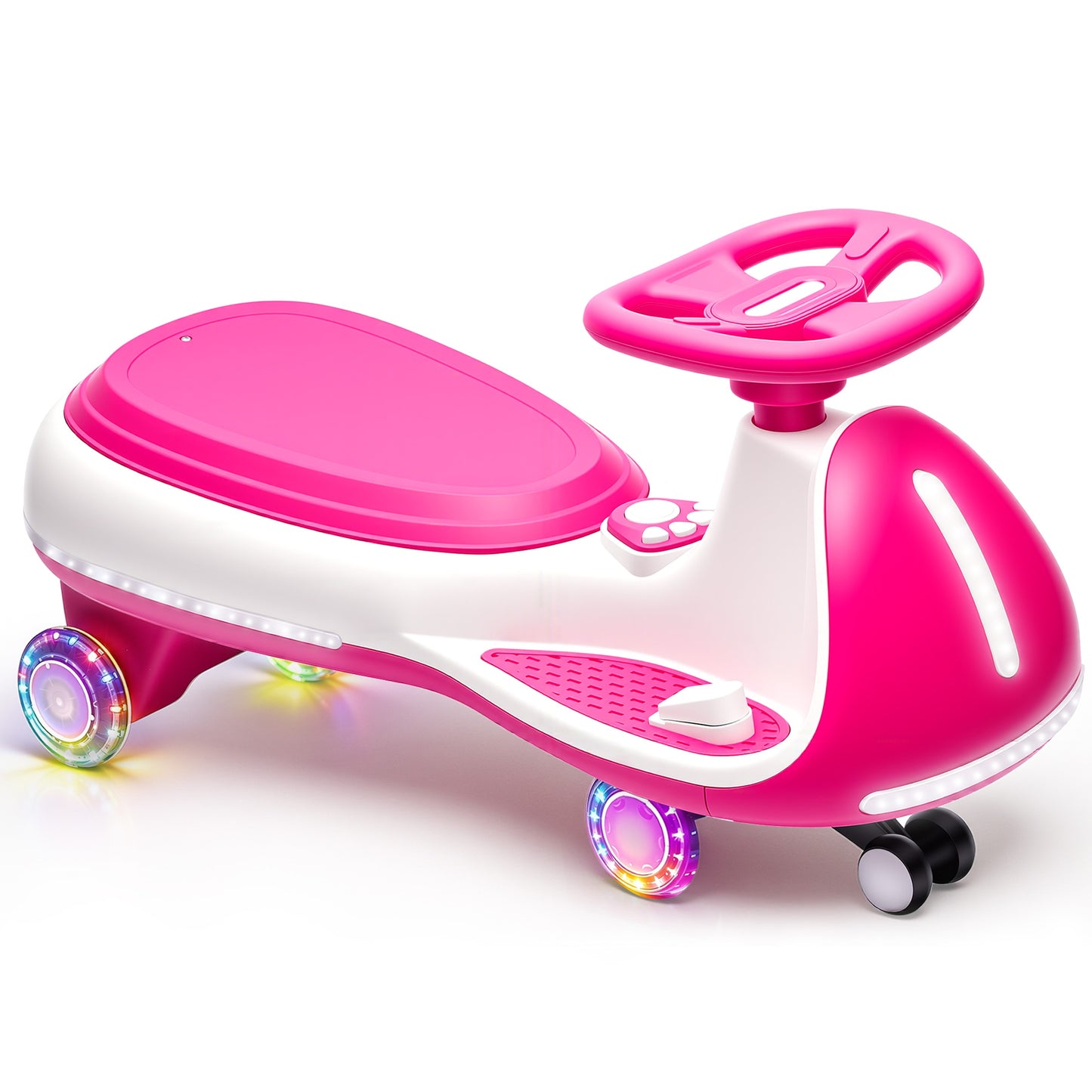 iRerts 12V Ride on Toys, Electric Ride on Wiggle Car with Pedal, 2 in 1 Swing Car Kids Wiggle Car for Toddlers Ages 3+, Kids Cars with Flashing PU Wheels, Bluetooth Music, 5MPH Max Speed, Rose Red