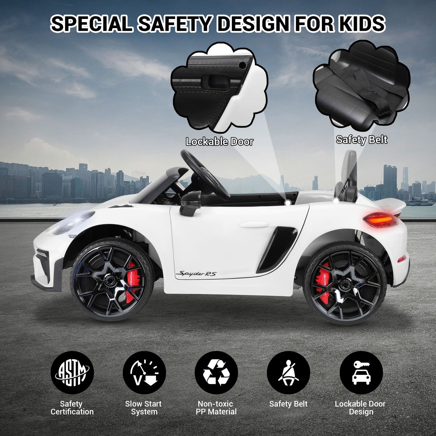 12V Powered Ride On Toys, Licensed Porsche 718 Ride on Car for Kids Boys Girls Christmas Gifts Ages 3-5, Kids Cars Electric Vehicle with Remote Control, Bluetooth, Music, LED Light, 4 Wheeler, White