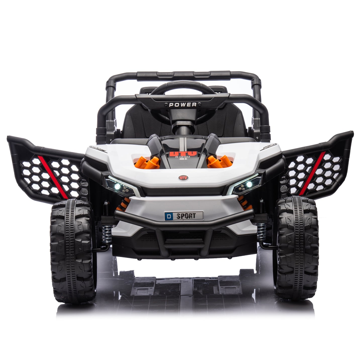 iRerts 24V Kids Ride on Toy UTV, Ride on Cars with Remote Control, Bluetooth Music, 4 Wheel Suspension, Rear Storage Space, Electric Vehicles Cars for Kids Boys Girls Gifts 3-6 Year Old, White