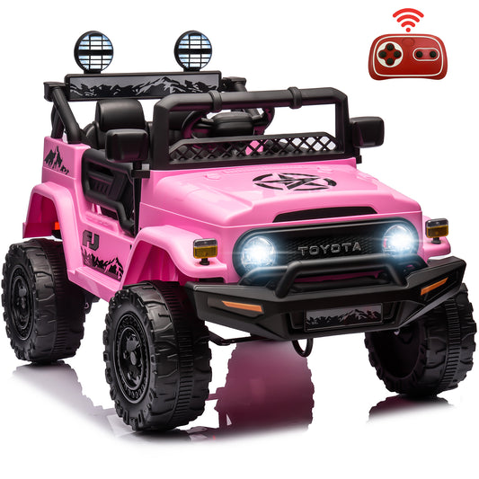 12V Ride on Cars with Remote Control, Licensed Toyota FJ Cruiser Ride on Trucks Vehicle with Bluetooth, Music, MP3/USB Port, Battery Powered Ride on Toys for Kids Boys Girls Birthday Gift, Pink