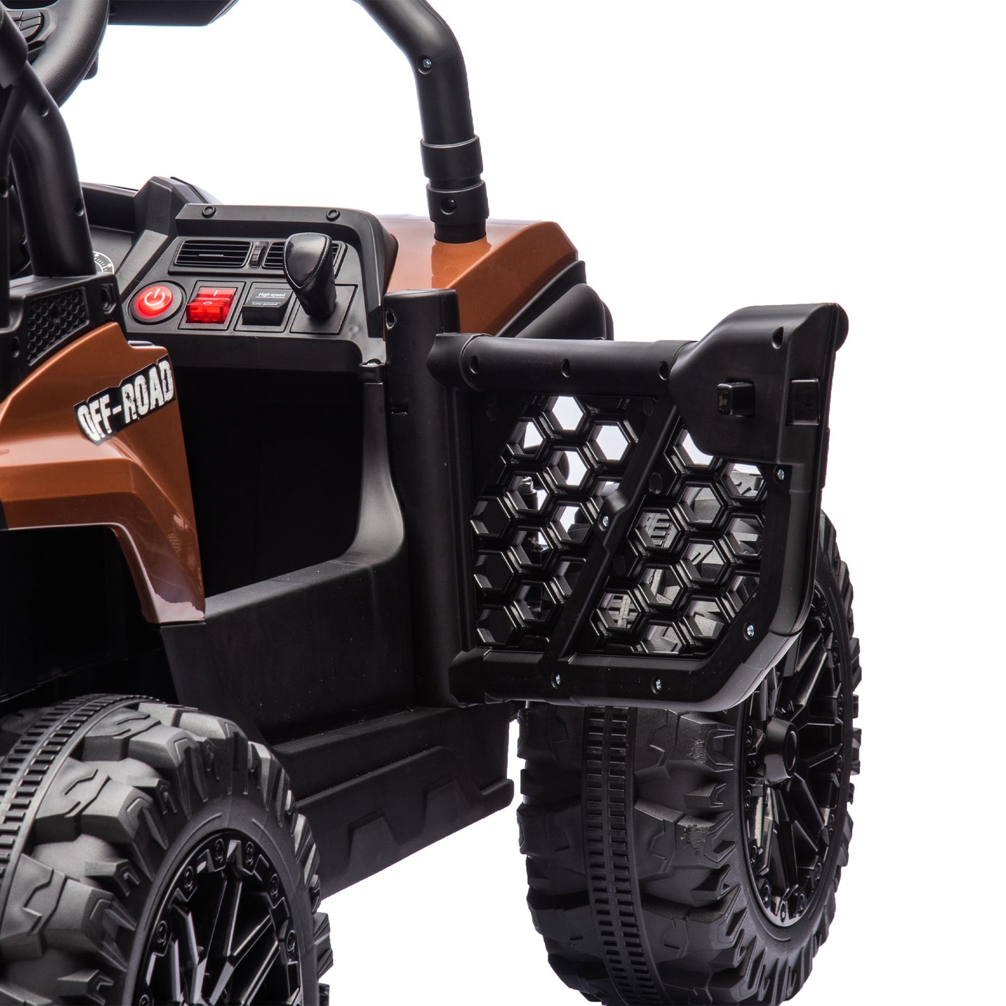 iRerts 24V Kids Ride on Toy UTV, Ride on Cars with Remote Control, Bluetooth Music, 4 Wheel Suspension, Rear Storage Space, Electric Vehicles Cars for Kids Boys Girls Gifts 3-6 Year Old, Brown