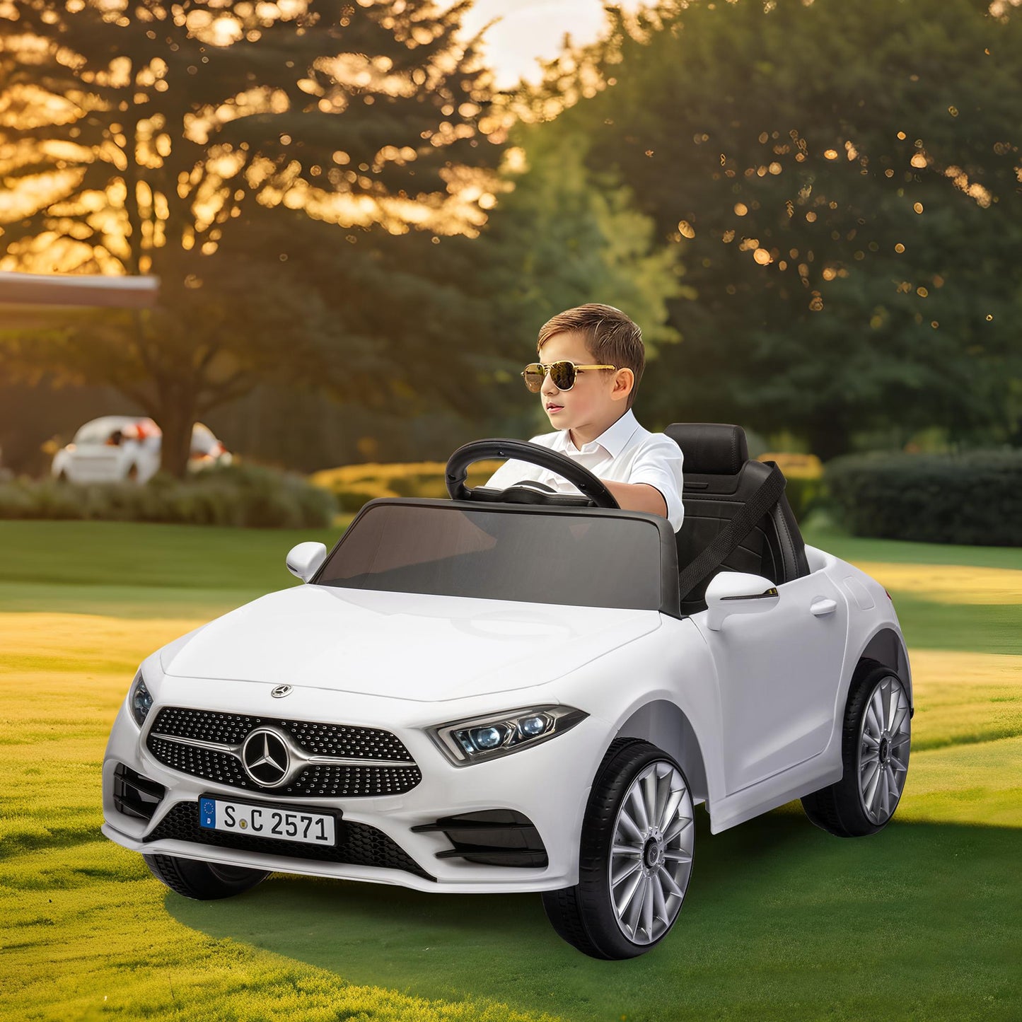 iRerts 12V Electric Ride On Cars for Boys Girls, Battery Powered Ride on Toys for Toddlers with Music, USB/AUX/SD Ports, LED Light, 4 Wheel Suspension, Electric Cars for Kids 3-6 Years Old Gift, White