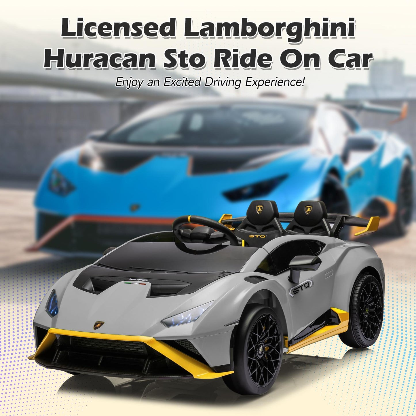 iRerts Gray 24V Lamborghini Ride on Cars with Remote Control, Battery Powered Kids Ride on Toys for Boys Girls 3-8 Ages, 4 Wheels Electric Cars for Kids with Bluetooth/Music/USB Port/LED Lights