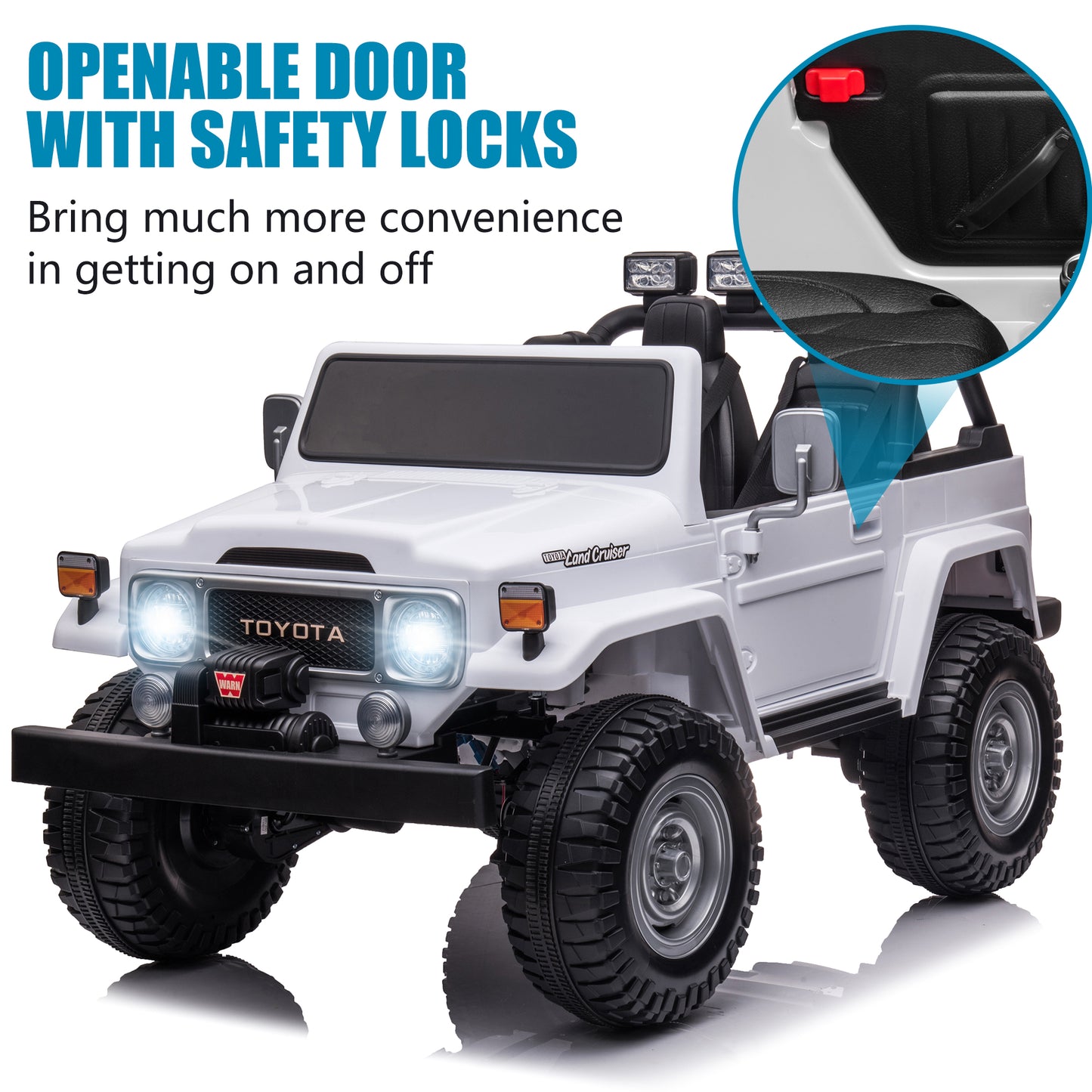 2 Seater 24 Volt Ride On Car with Remote Control, Licensed Toyota FJ40 Ride on Toys Truck for Boys Girls, Kids Electric Vehicle Car with LED Light, Bluetooth/FM Radio/Music, 4 Wheels Suspension, White