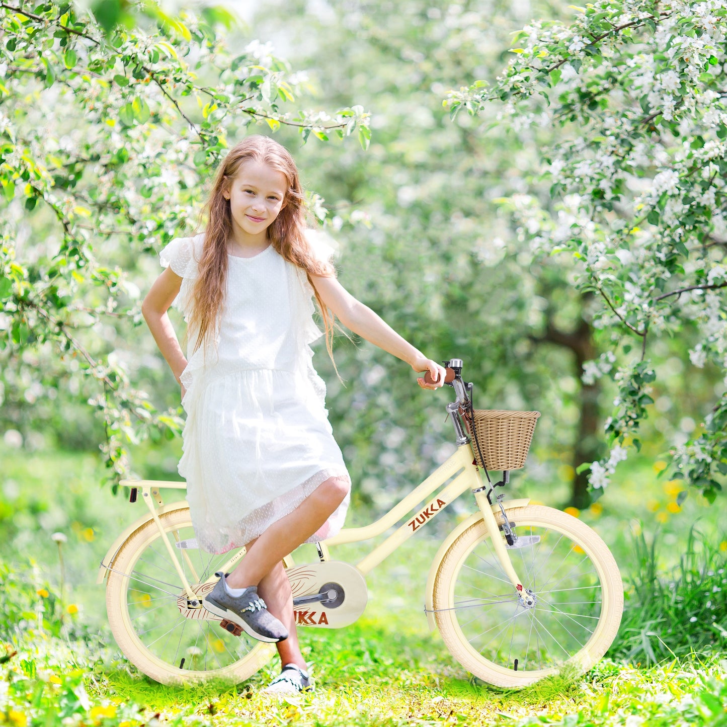 iRerts Girls Bike for 7-10 Years Old Kids, 20 Inch Bike with Basket, Brown Leather Saddle, Coaster Brakes, Retro Style Girls Bicycle Kids Cycle Bikes, Kids Bicycle for Gifts, Yellow