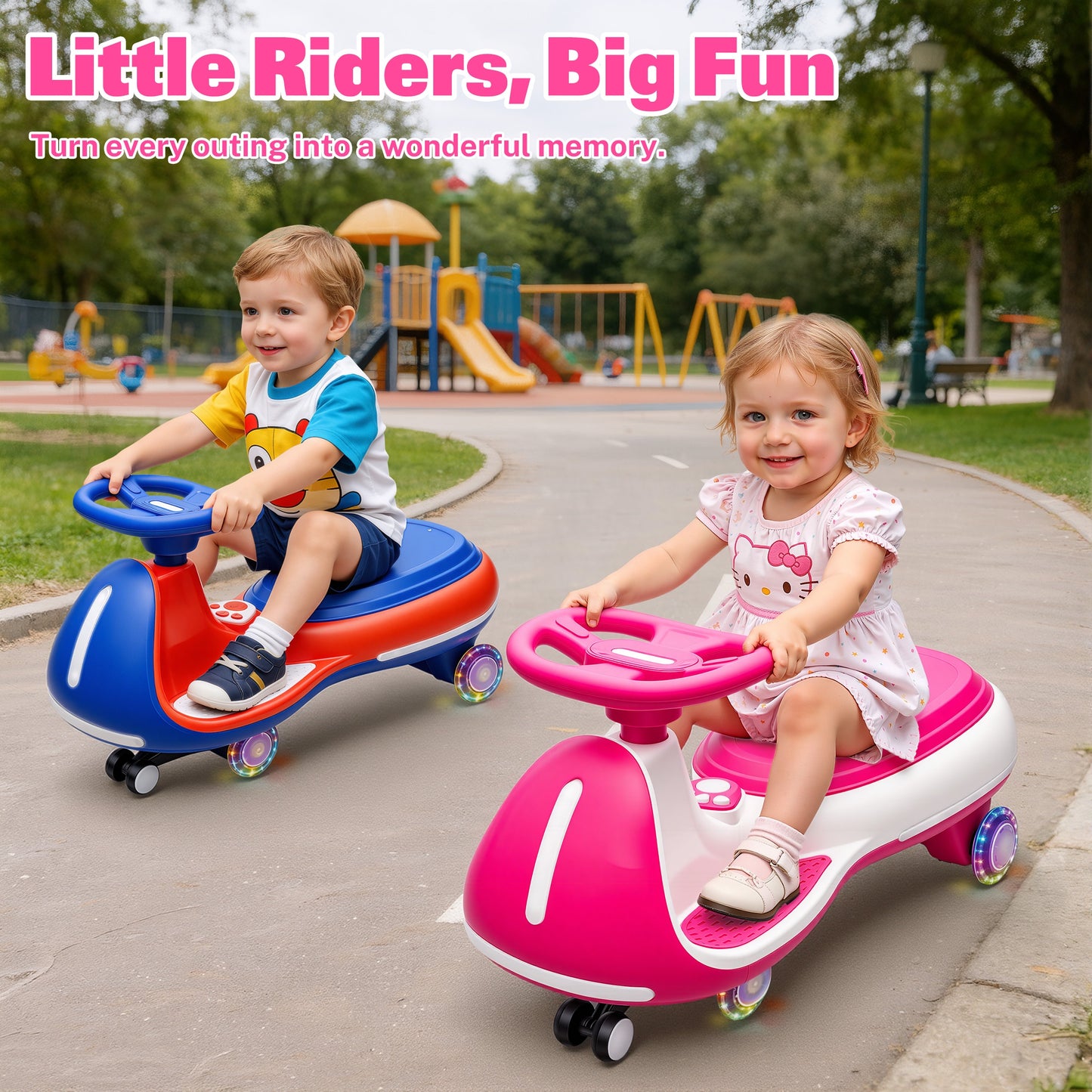 iRerts 12V Ride on Toys, Electric Ride on Wiggle Car with Pedal, 2 in 1 Swing Car Kids Wiggle Car for Toddlers Ages 3+, Kids Cars with Flashing PU Wheels, Bluetooth Music, 5MPH Max Speed, Rose Red