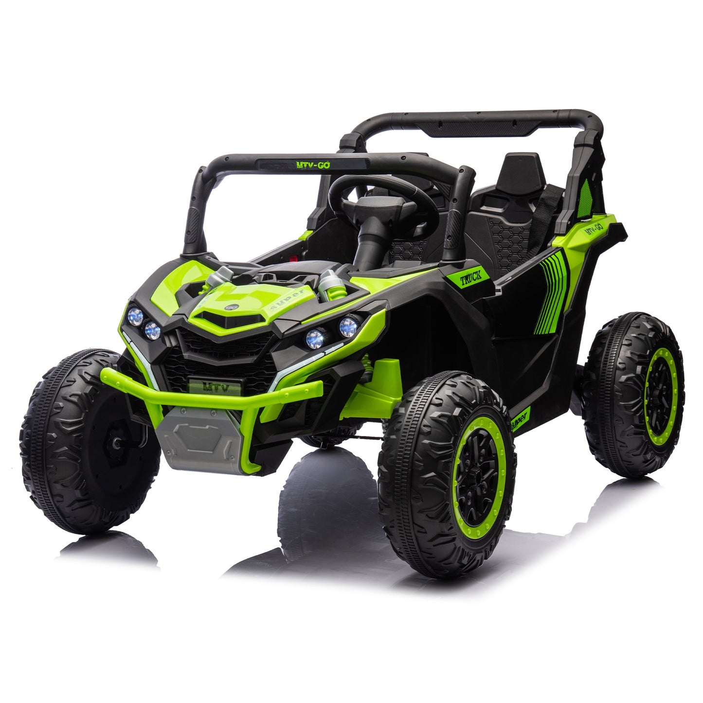 iRerts 2 Seater Ride on Car, 24V Powered Ride on Toys UTV with Remote Control, LED Lights, Bluetooth Music, 3 Speeds, Storage Space, Electric Vehicle for Kids Boys Girls Ages 3-8 Gifts, Green