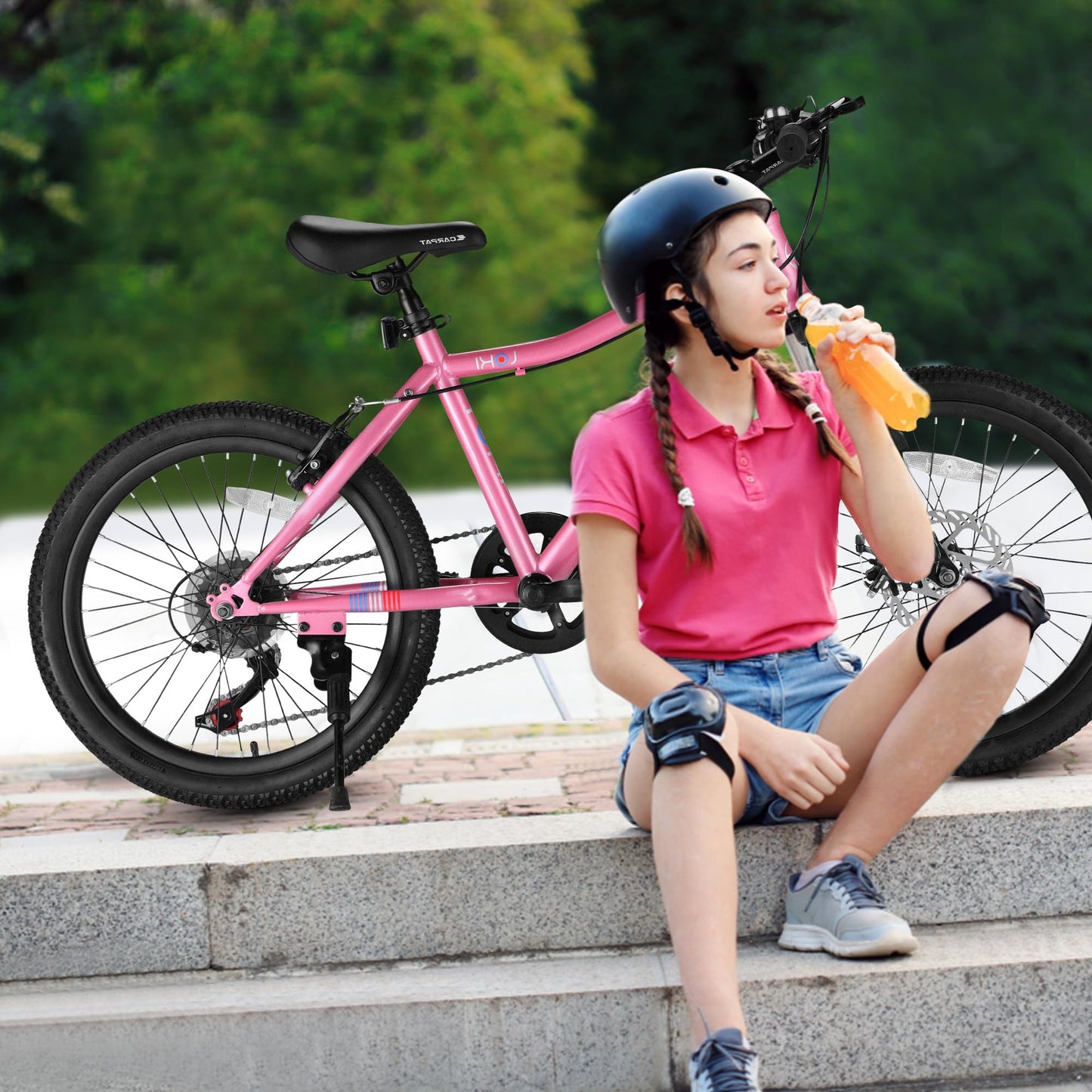 iRerts Mountain Bike for Boys Girls, 20'' Kids Mountain Bike with 7 Speed, Front Suspension, Disc Brake, Kids Bike for 8-12 Years Old, Teenager Children Kids Bicycles, Pink