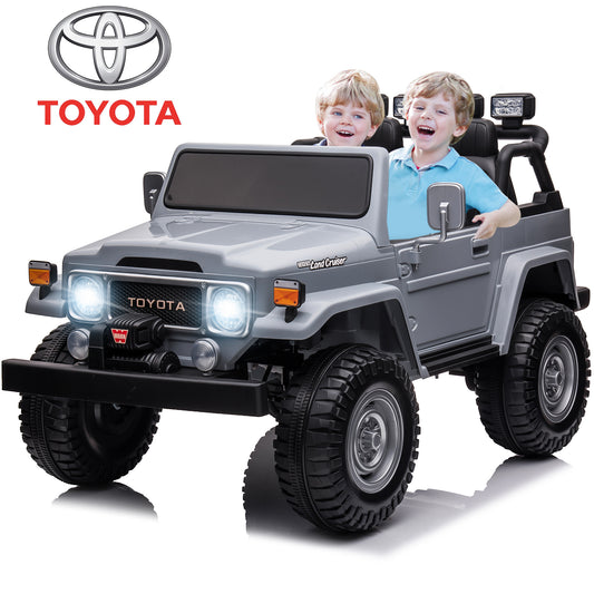 Toyota FJ40 24V Powered Ride on Trucks, Real 2 Seater Ride on Car with Remote Control, Electric Vehicles Cars for Kids with Bluetooth, Music, 4 Wheels Suspension, Ride on Toys for Boys Girls 3-6, Gray