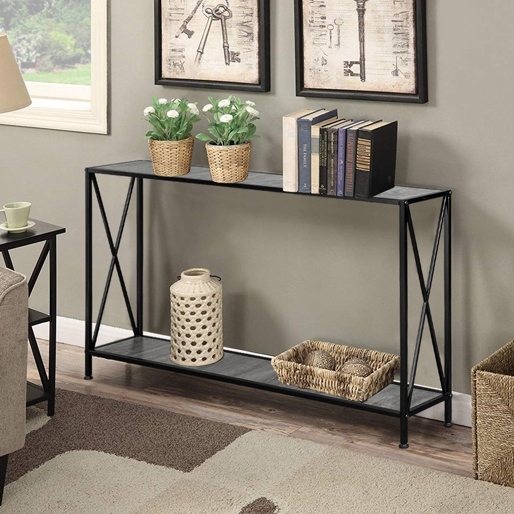 iRerts Console Table Narrow Sofa Table with Metal Frame, Entryway Table with MDF Tabletop, Industrial Skinny Hallway Table Sofa Tables Narrow Long for Hallway Living Room Home Office Entrance, Black